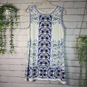 SOPHIE MAX SLEEVELESS KNIT DRESS SHIFT WHITE WITH BLUE AND PURPLE WOMENS MED